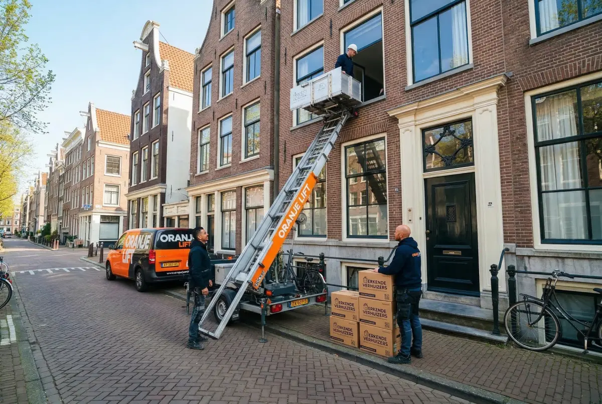 Aanhangerlift in smalle straat bij Voorstraathaven Dordrecht