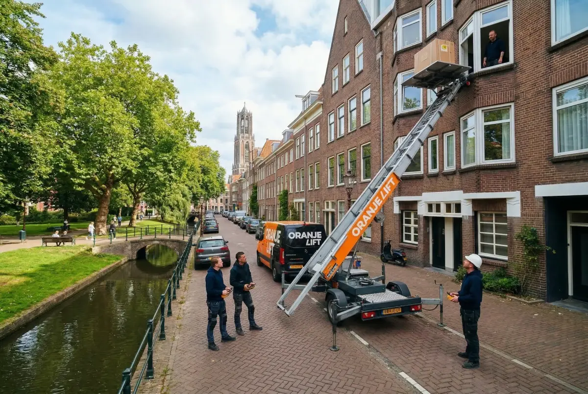 Verhuislift in actie bij Rotterdams appartementenblok